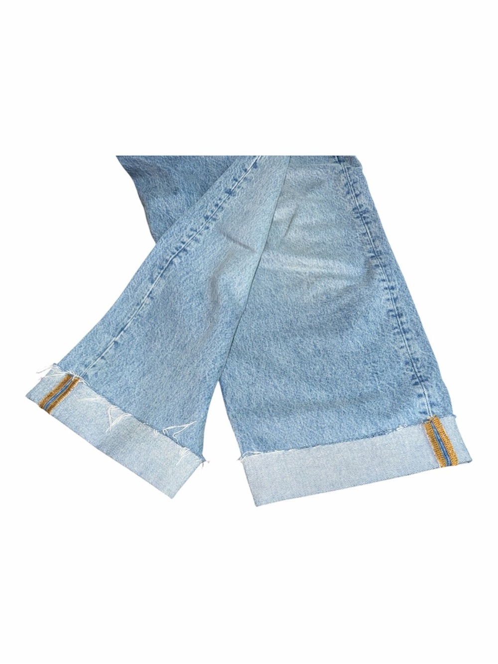 Anine Bing Size 32 Gavin Jean Wide Leg Raw Hem Distressed Light Wash Cuffed Crop - Picture 3 of 11